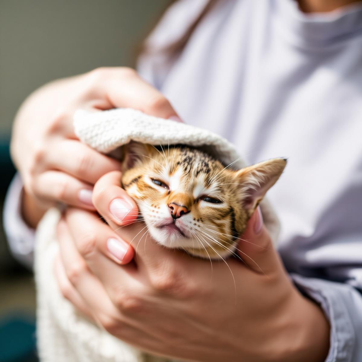Tierretterin hält ein gerettetes Kätzchen